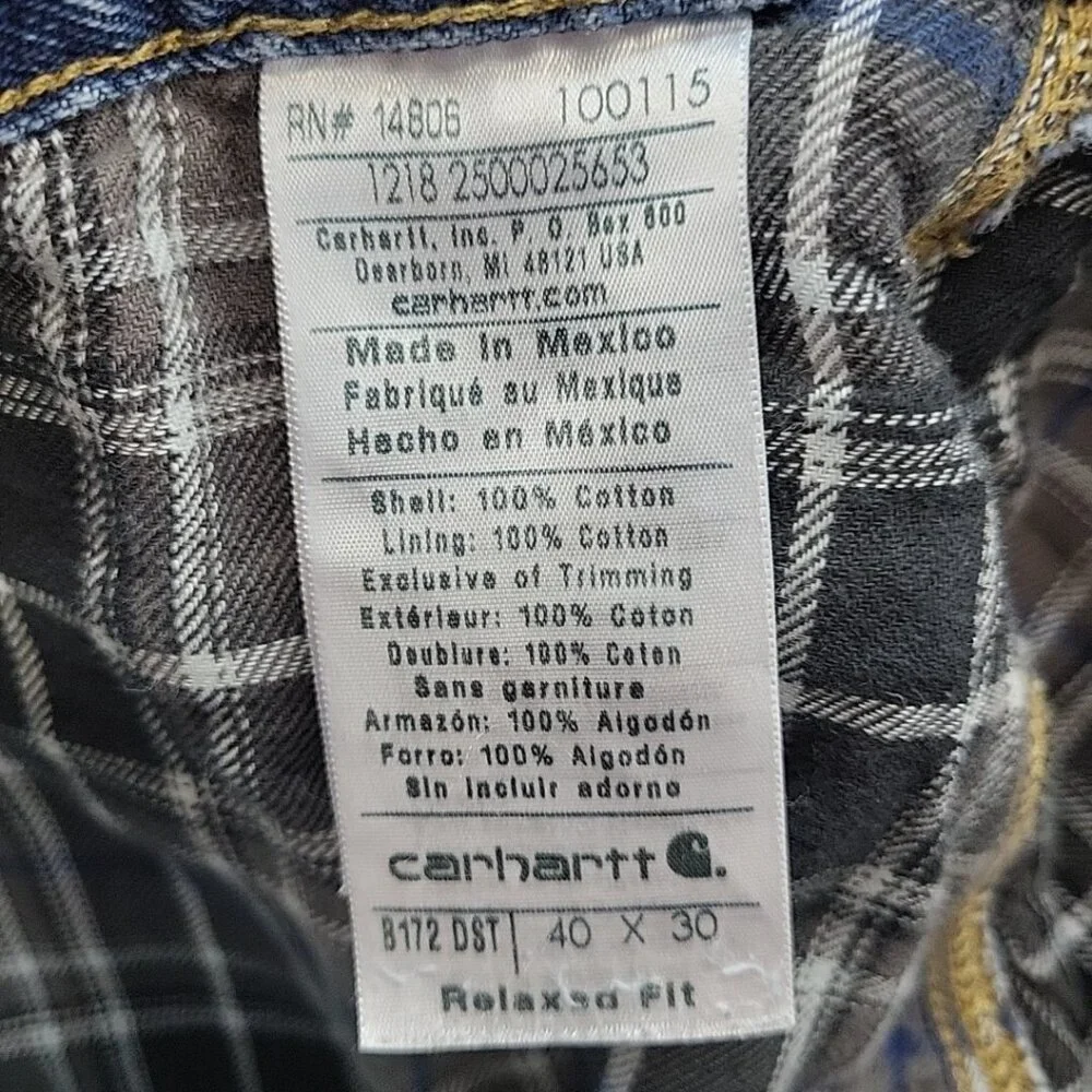 Carhartt Jeans B172 Mens Sz 40 X 30 Flannel Lined‎ Relaxed Fit Straight Flawed